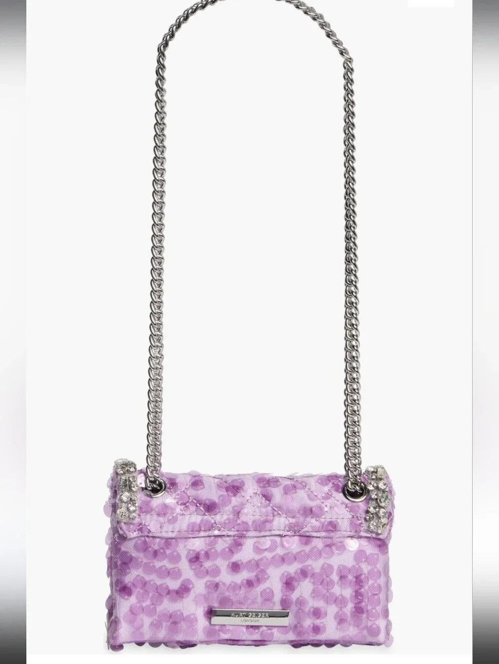 Kurt Geiger Lavender Crystal-Trim Shoulder Bag with Silver Chain